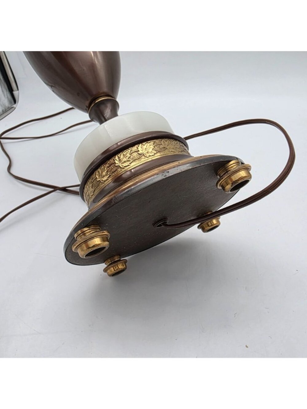 Mid Century Brass Marble Urn Torchiere Table Lamp Milk Glass Shade 25.5" - Picture 13 of 16